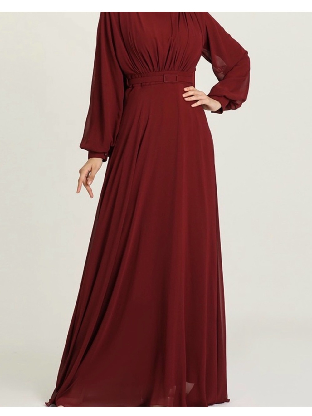 Elegant Burgundy Long Sleeve Maxi Dress